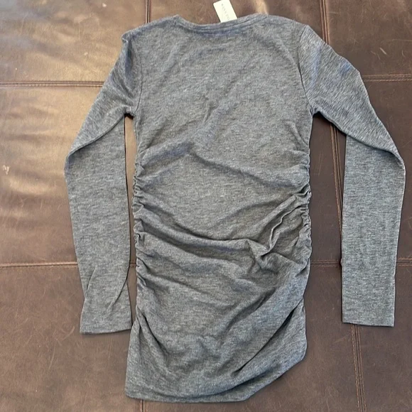 Ann Taylor charcoal gray sweater with flattering ruching - Picture 2 of 4
